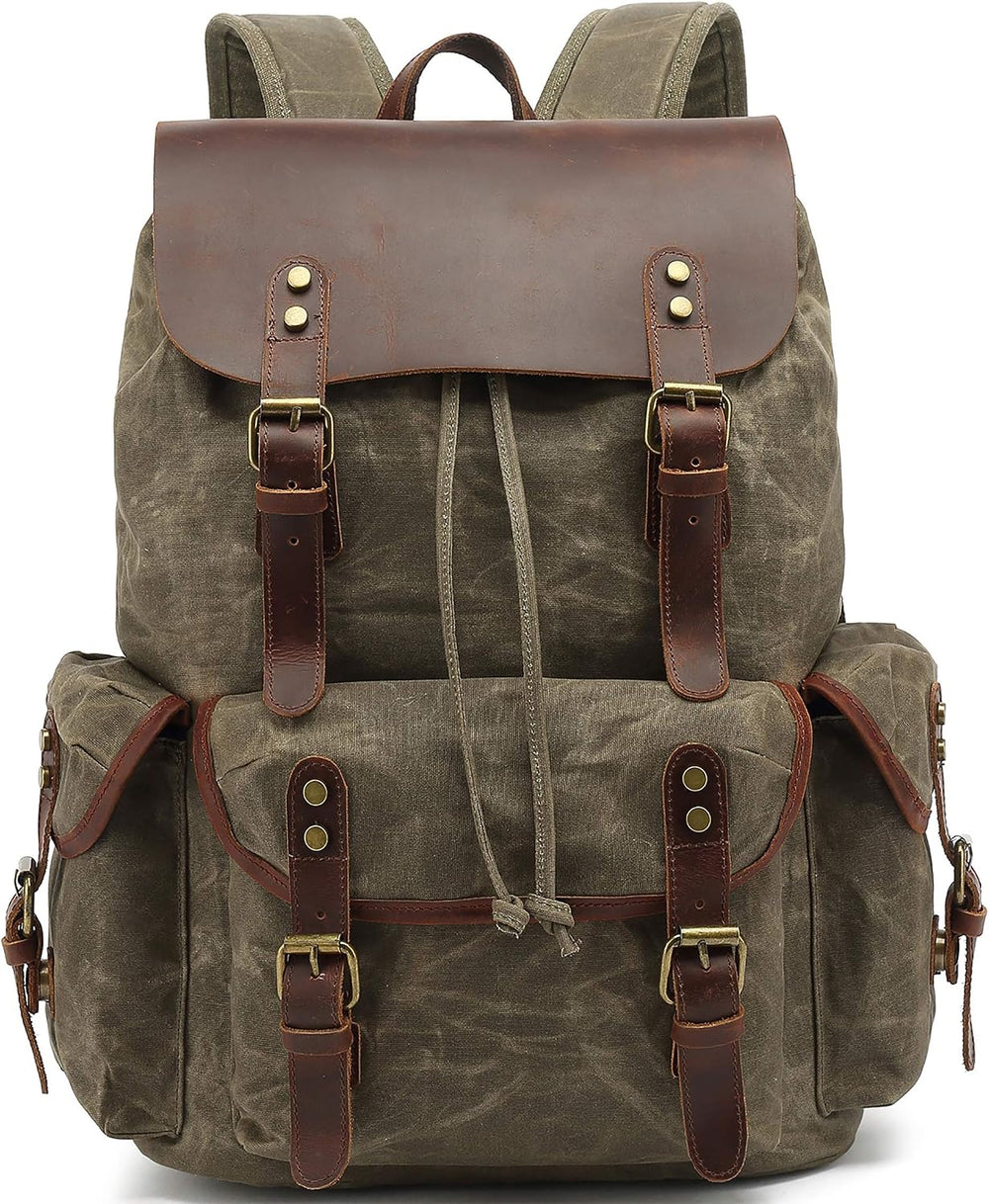 Vintage Waxed Canvas Backpack – Army Green