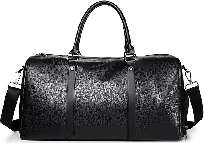 Woven Leather Weekender Duffle Bag