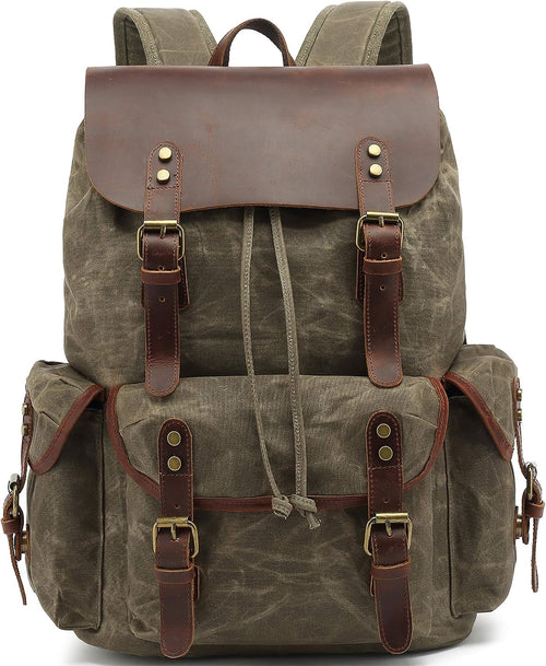 Vintage Waxed Canvas Backpack – Army Green