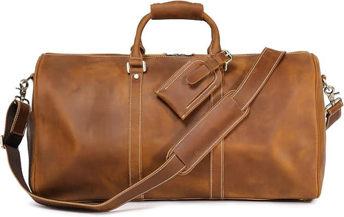 Vintage Leather Travel Duffel with Shoe Compartment